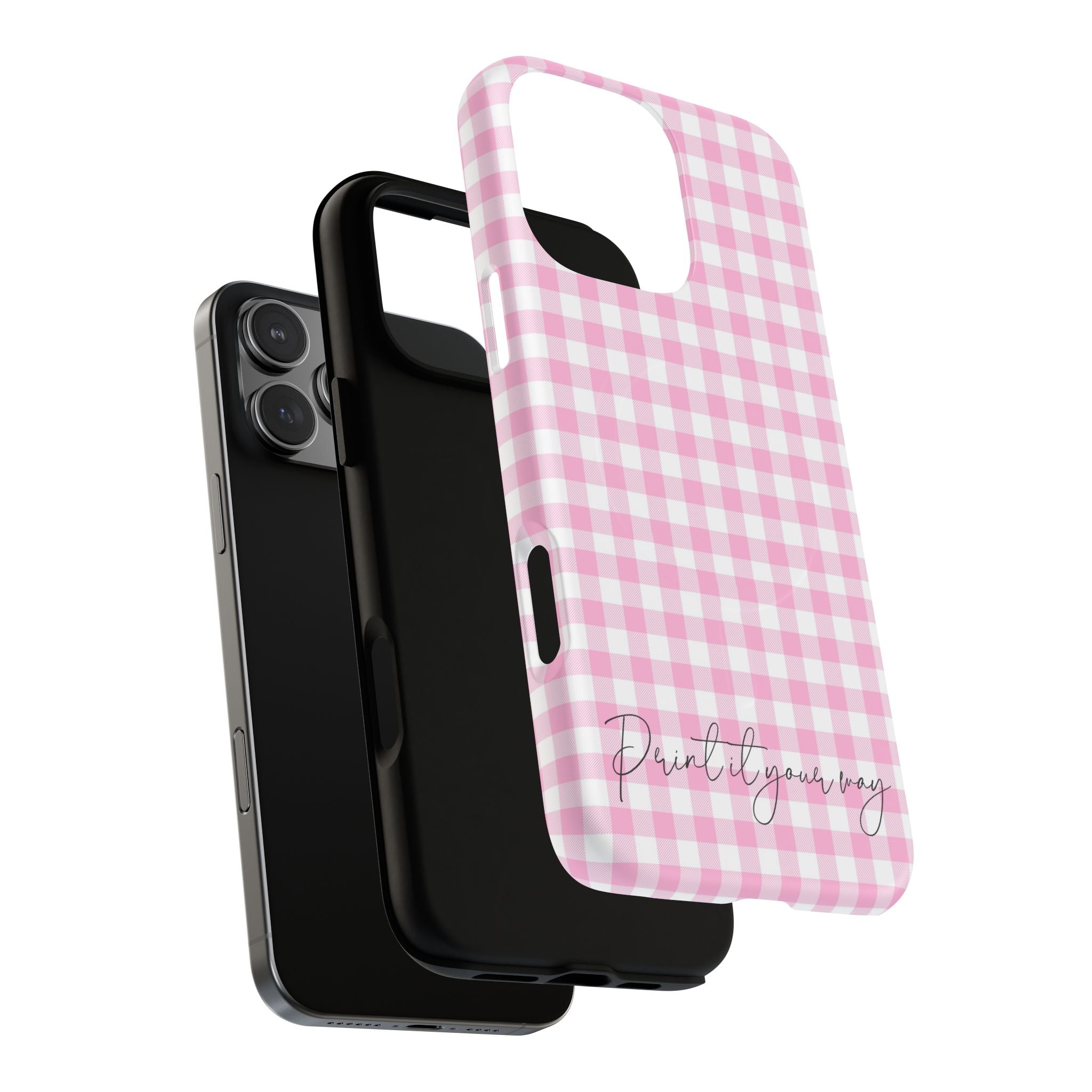 Personalisable Pink Gingham Tough Magnetic Phone Case
