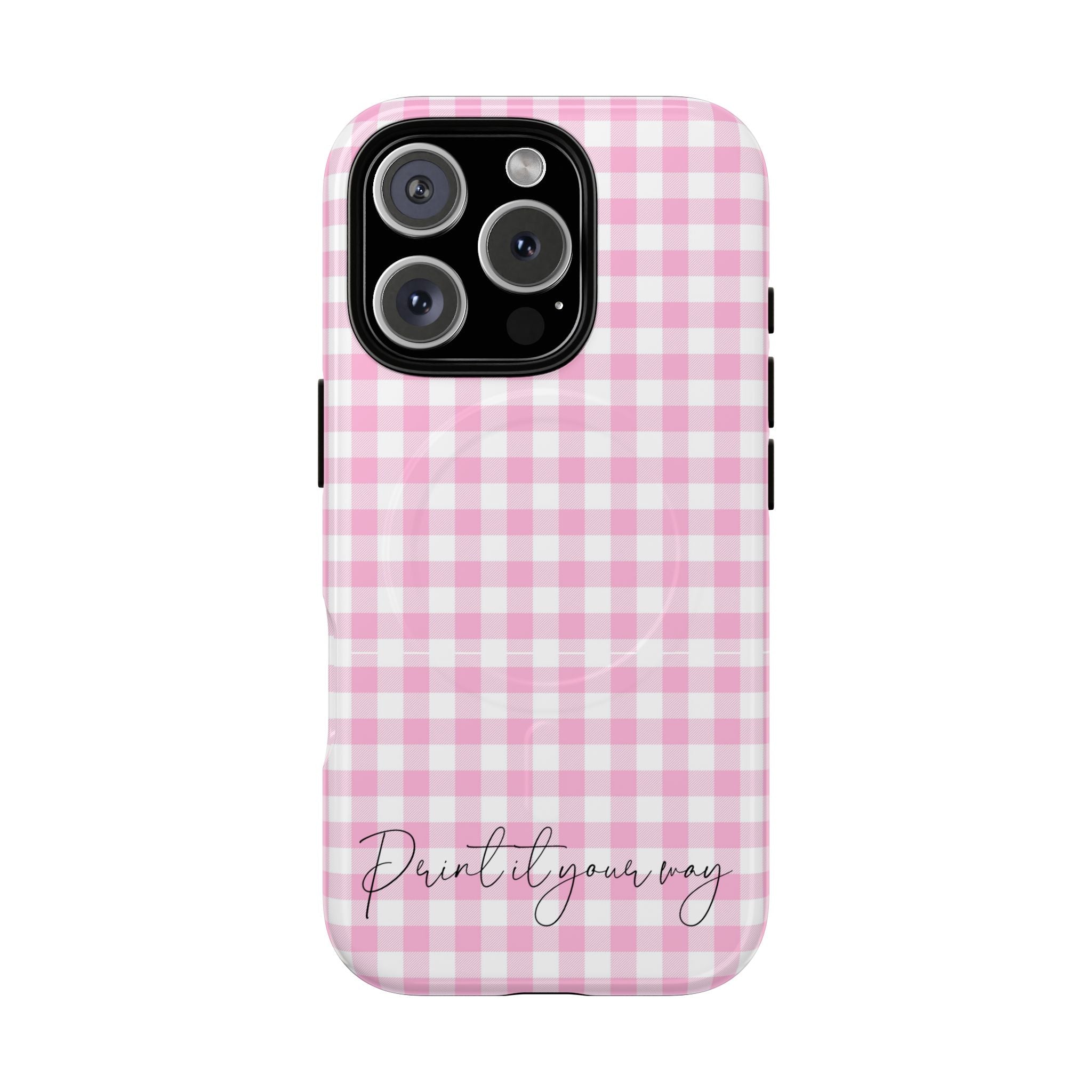 Personalisable Pink Gingham Tough Magnetic Phone Case