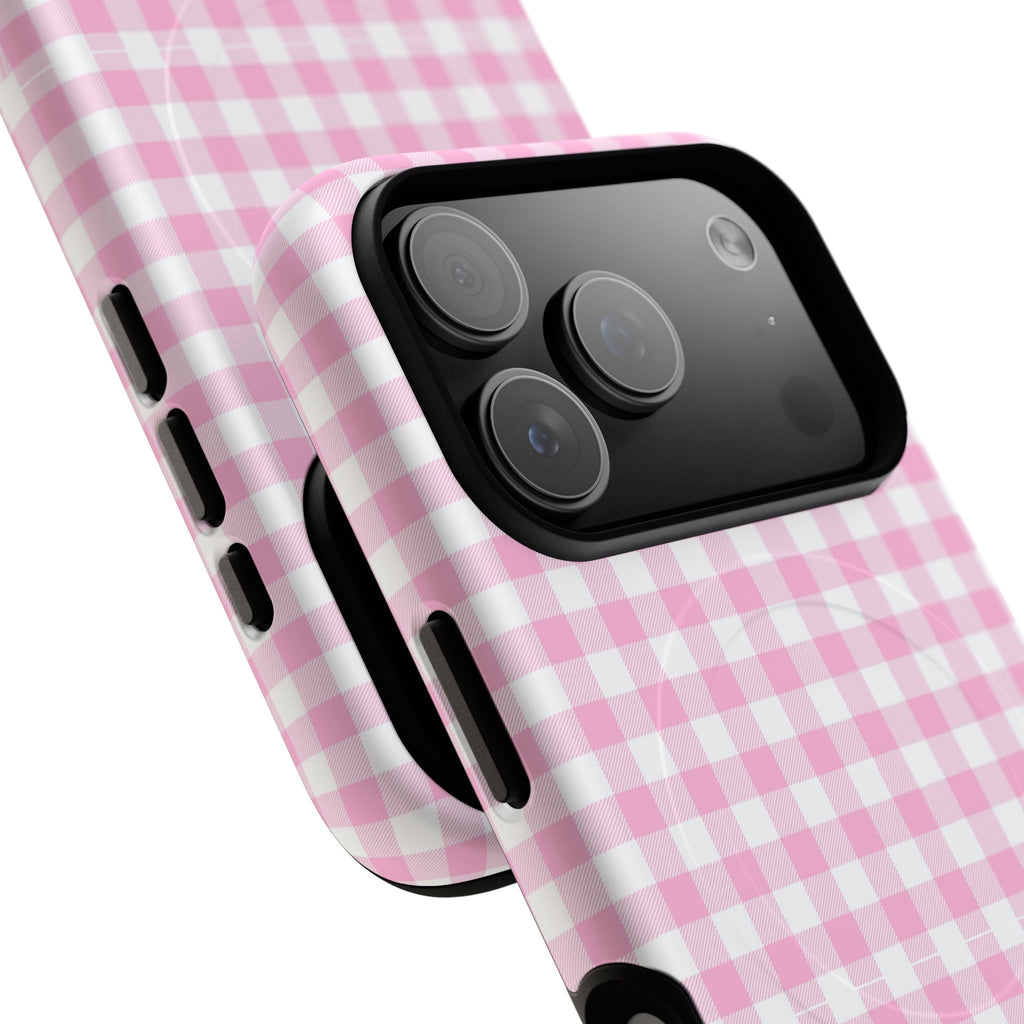 Personalisable Pink Gingham Tough Magnetic Phone Case