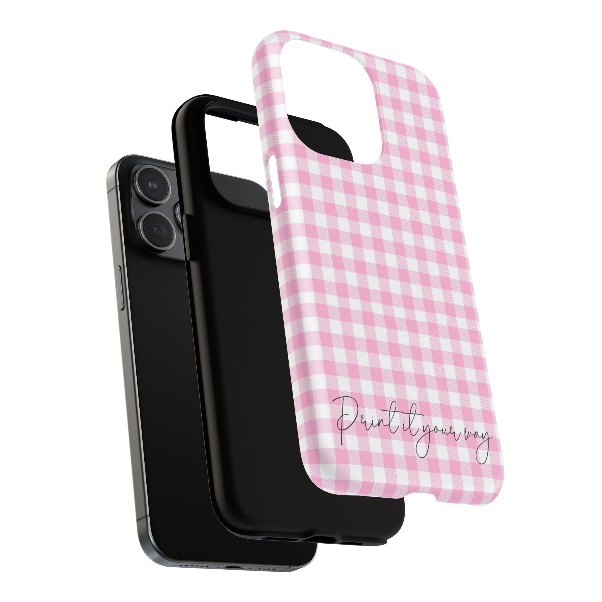 Personalisable Pink Gingham Tough Magnetic Phone Case