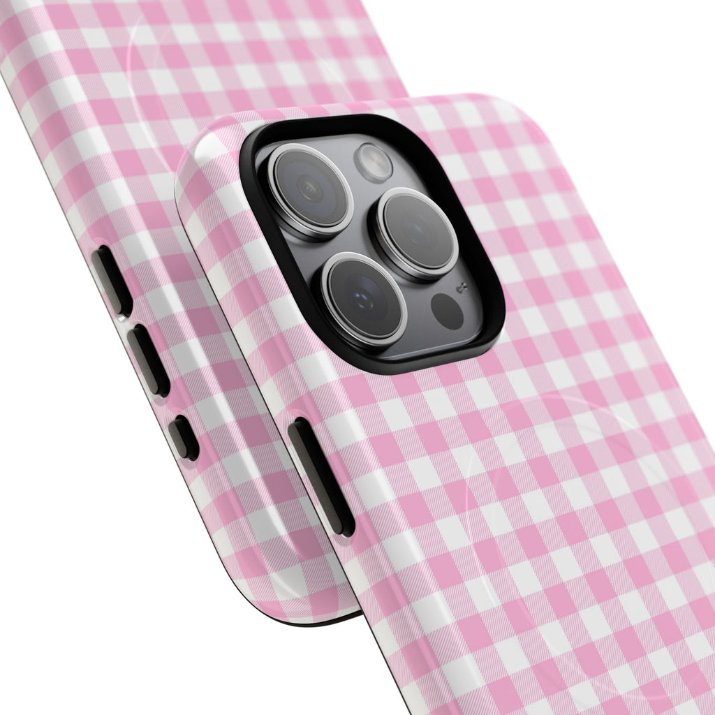 Personalisable Pink Gingham Tough Magnetic Phone Case