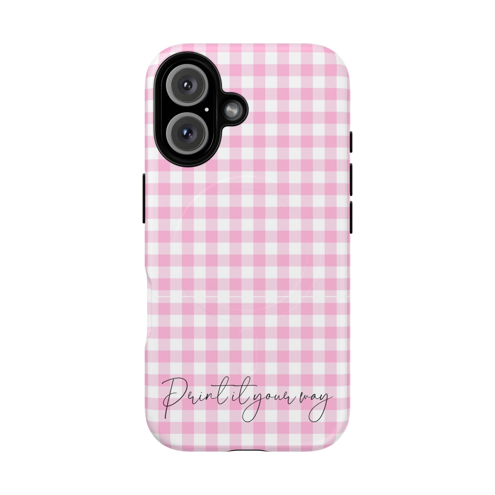 Personalisable Pink Gingham Tough Magnetic Phone Case
