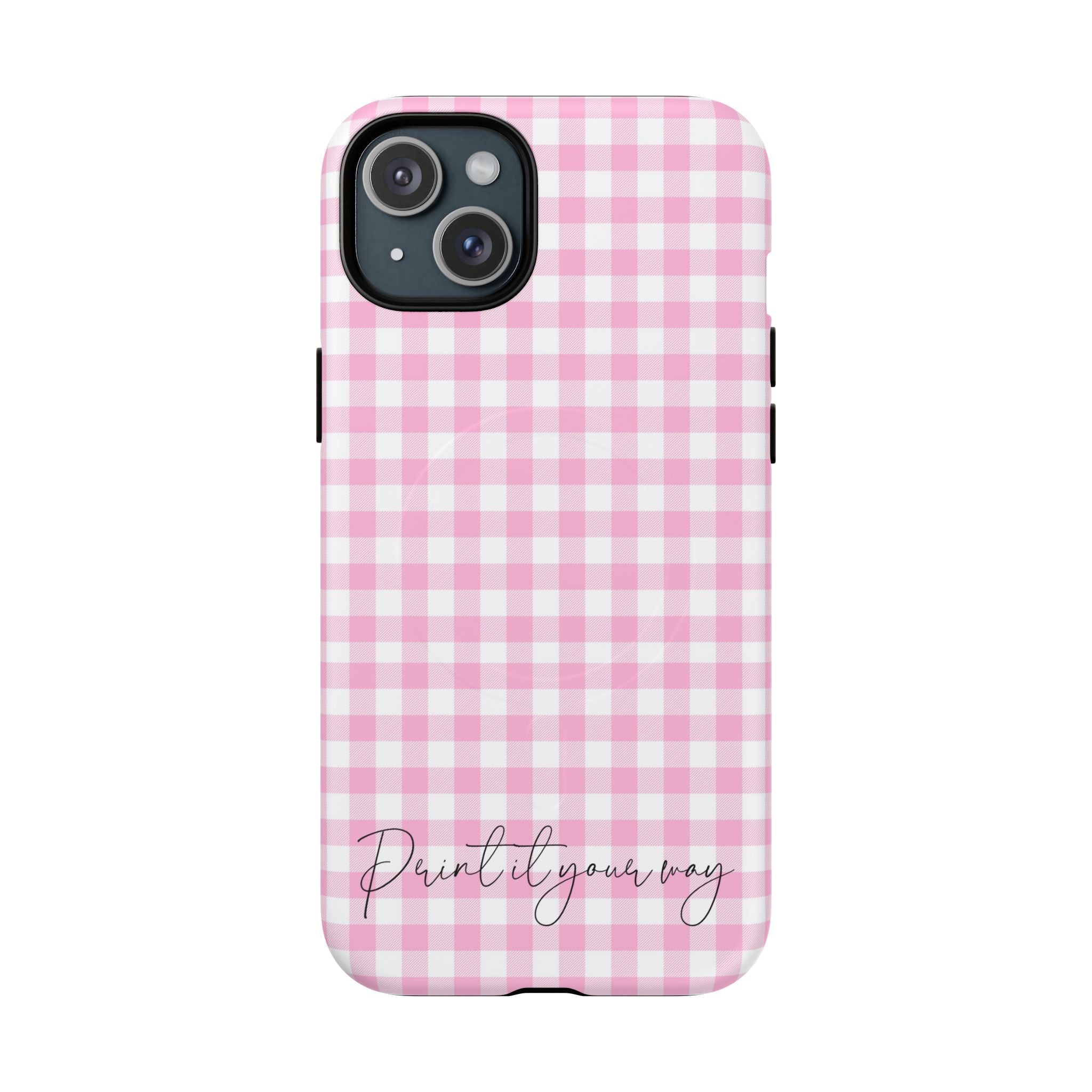 Personalisable Pink Gingham Tough Magnetic Phone Case