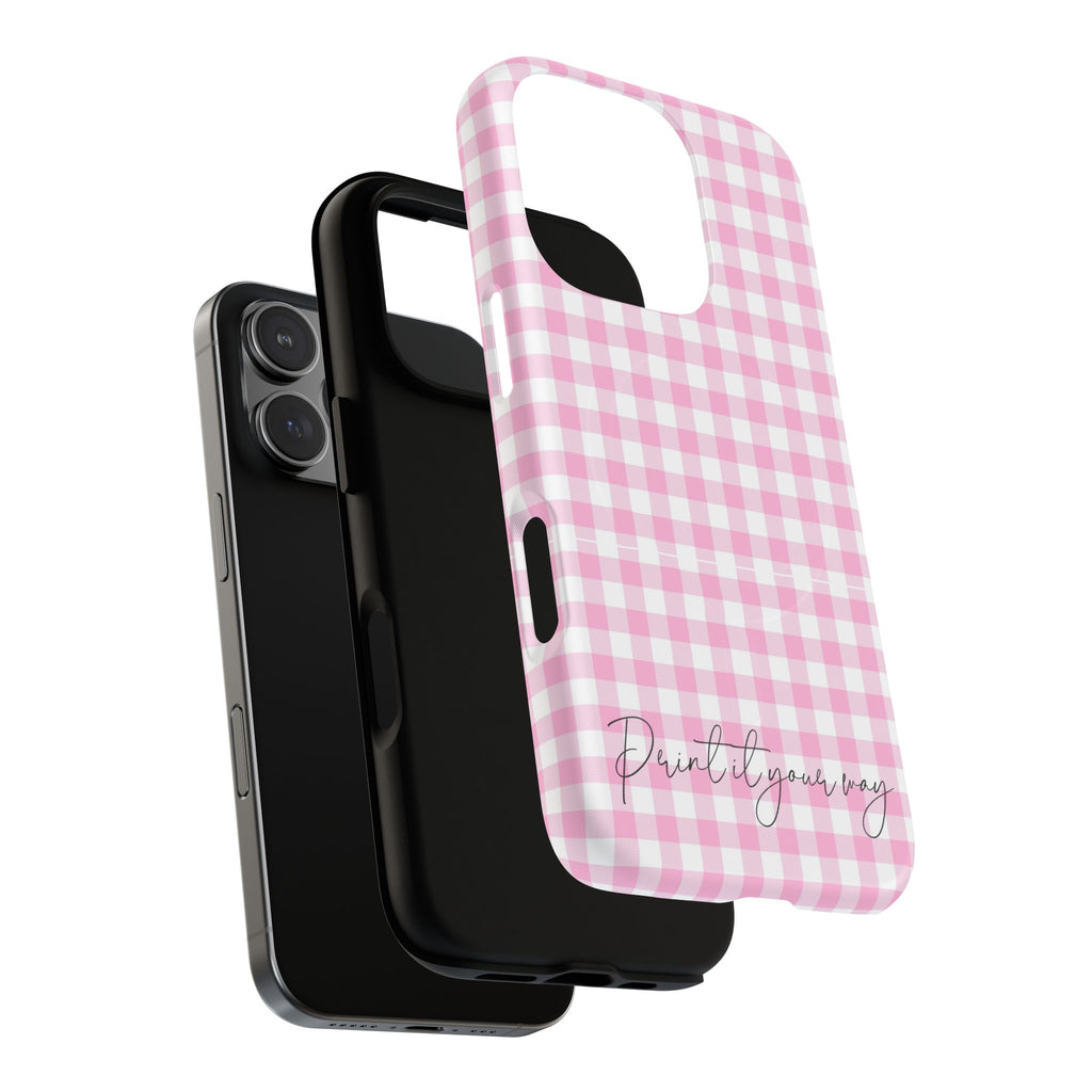Personalisable Pink Gingham Tough Magnetic Phone Case