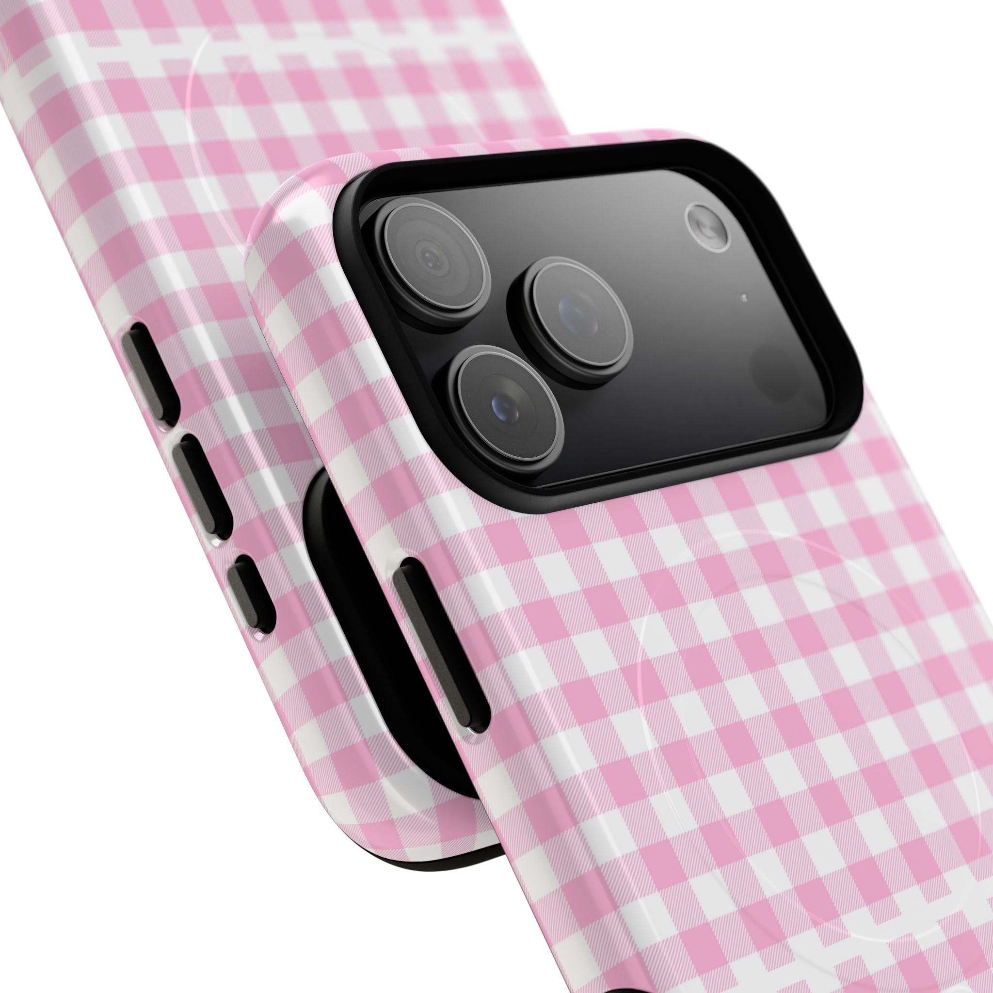 Personalisable Pink Gingham Tough Magnetic Phone Case