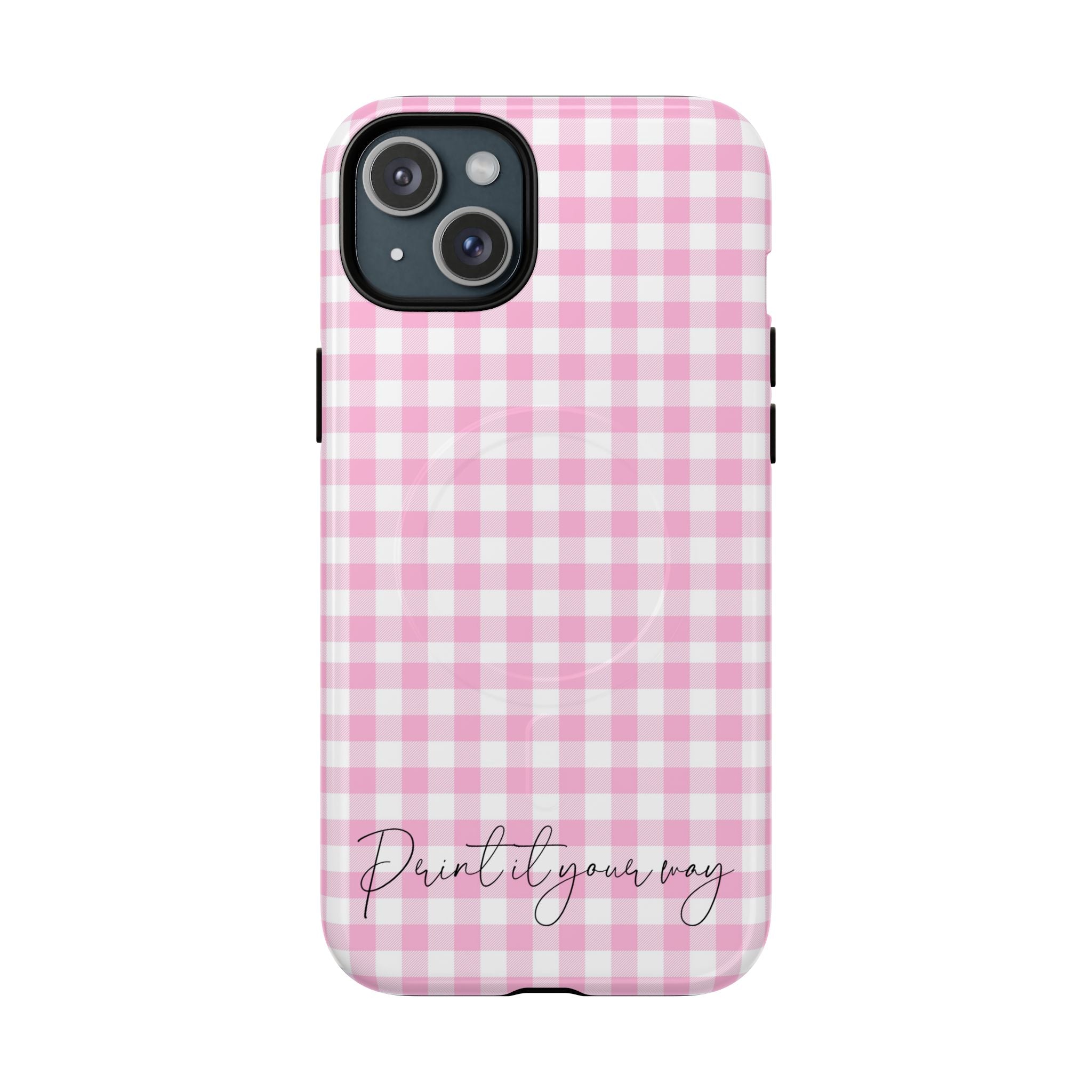 Personalisable Pink Gingham Tough Magnetic Phone Case