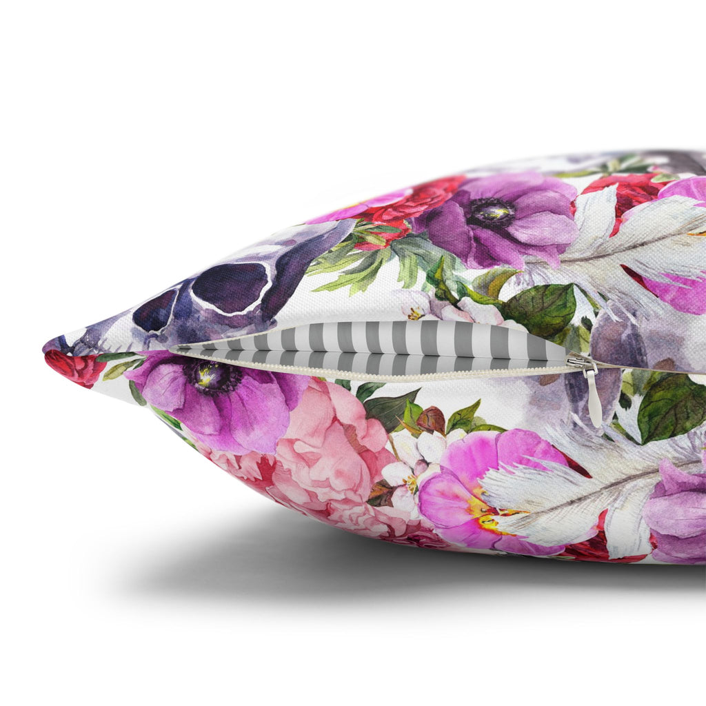 Floral Skull Square Pillowcase Cover