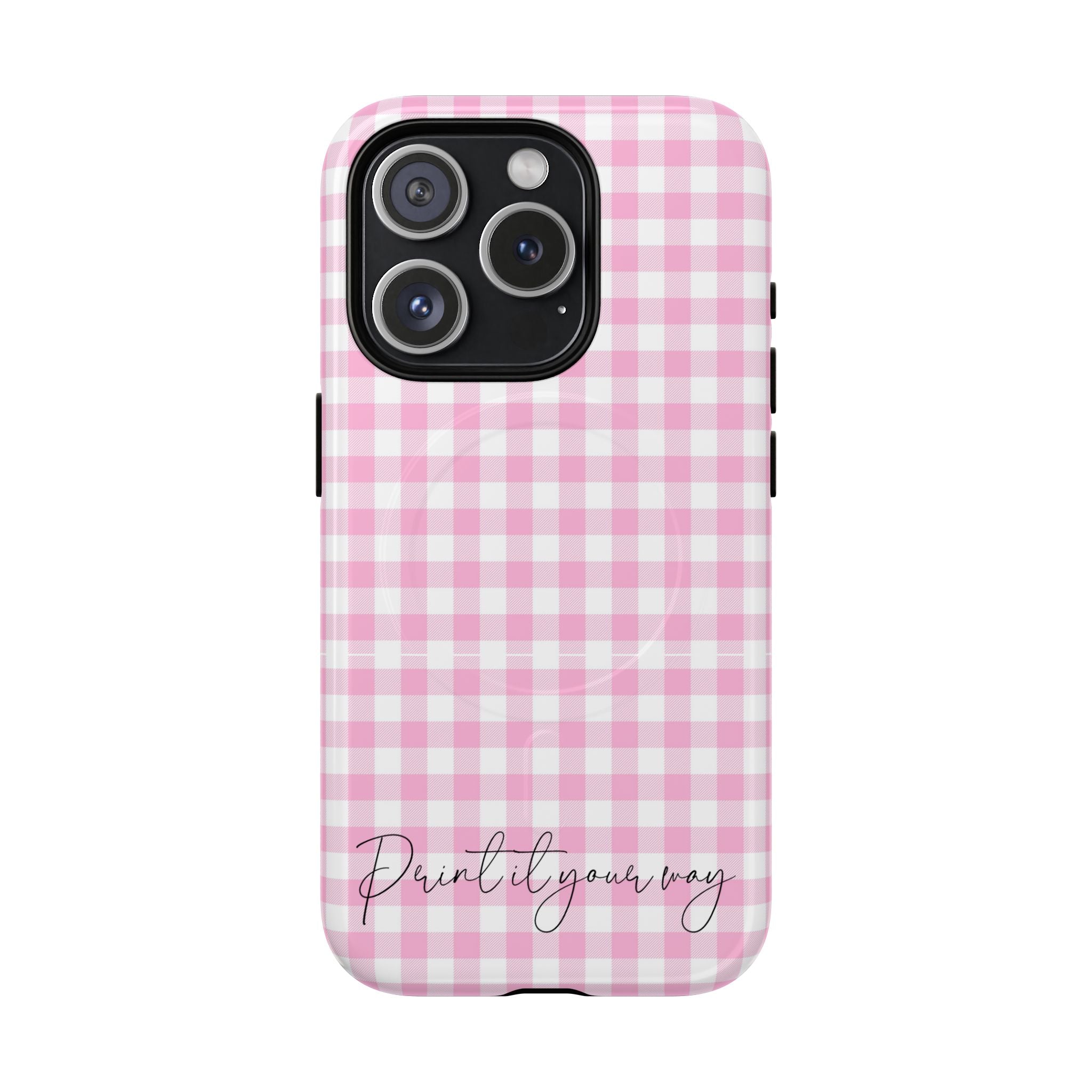 Personalisable Pink Gingham Tough Magnetic Phone Case