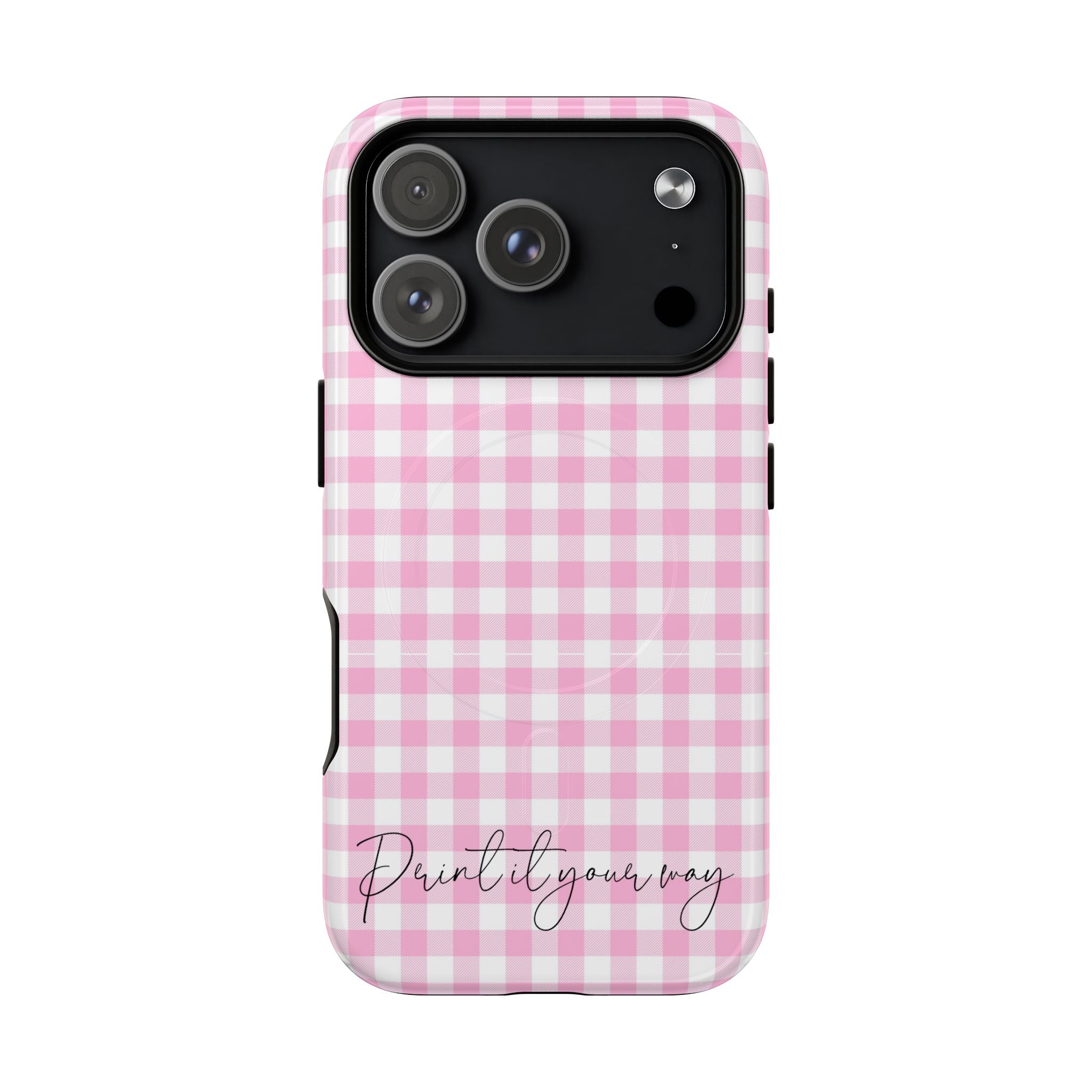 Personalisable Pink Gingham Tough Magnetic Phone Case