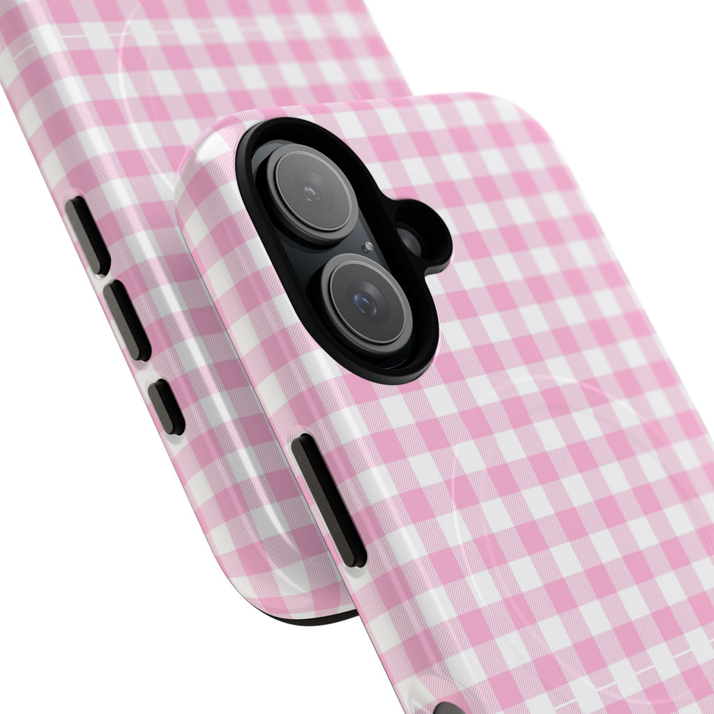 Personalisable Pink Gingham Tough Magnetic Phone Case