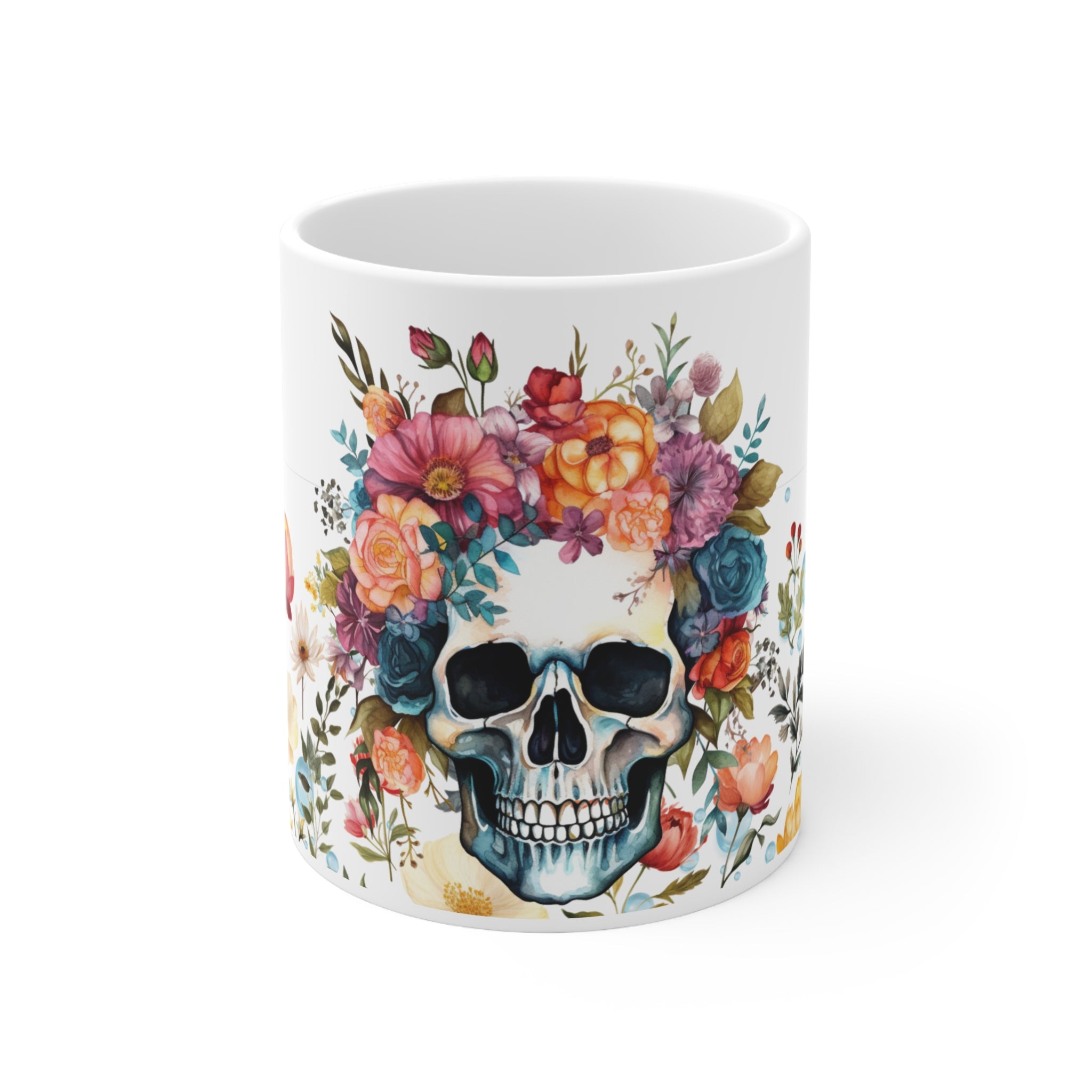 Floral Skull Coffee Mug Autumn Colours