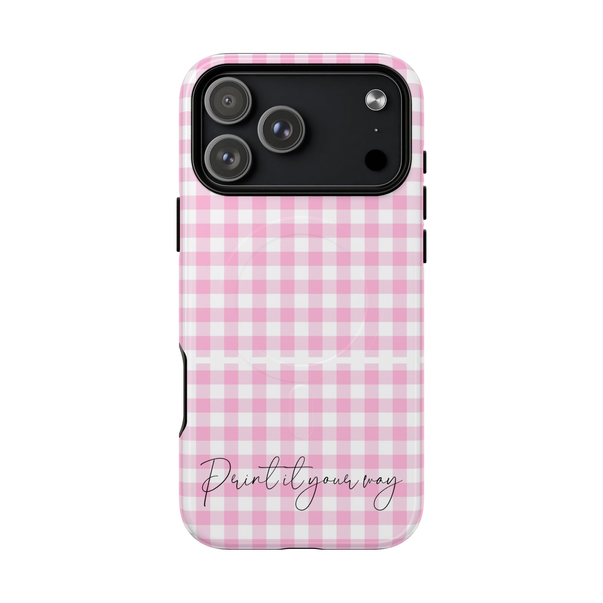 Personalisable Pink Gingham Tough Magnetic Phone Case