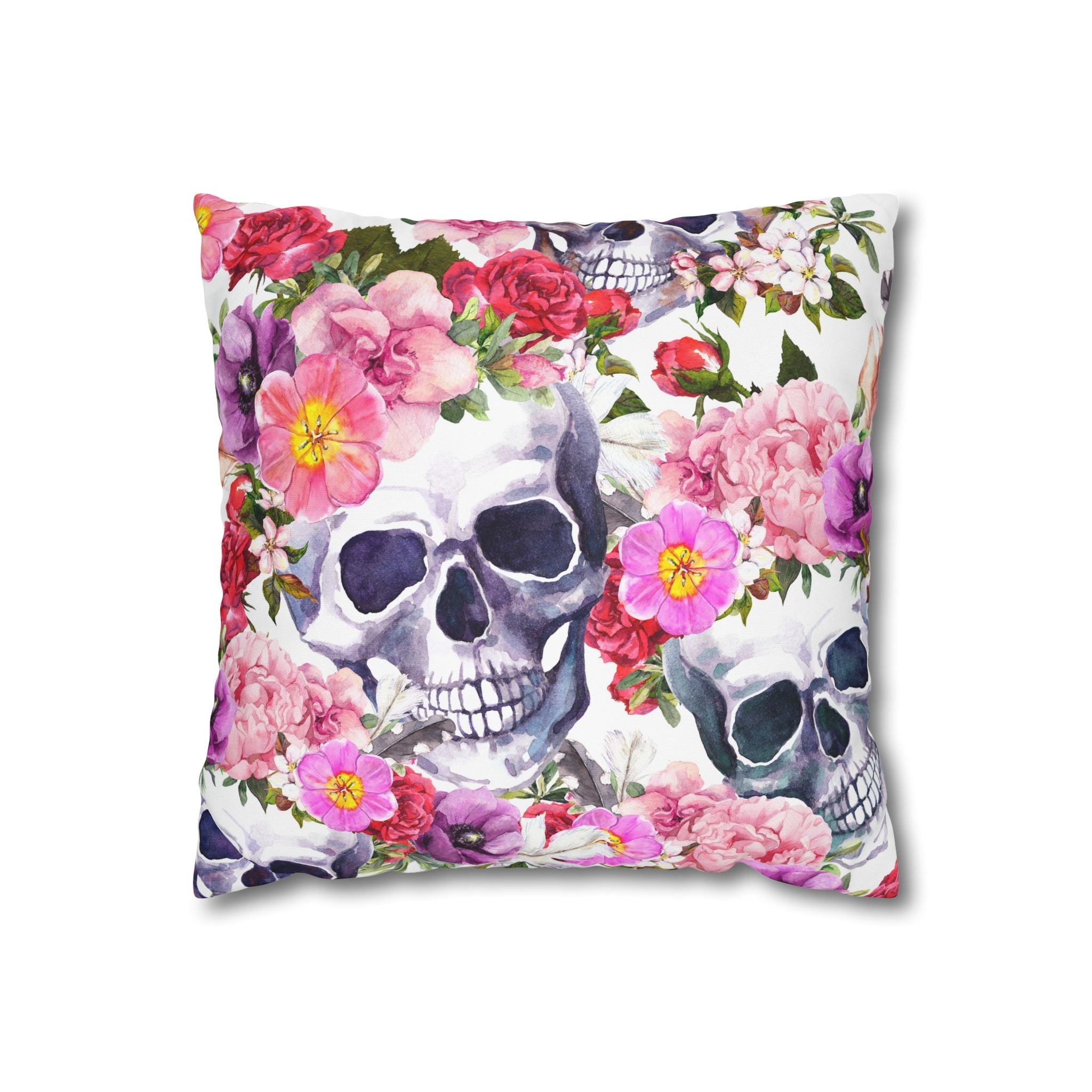 Floral Skull Square Pillowcase Cover