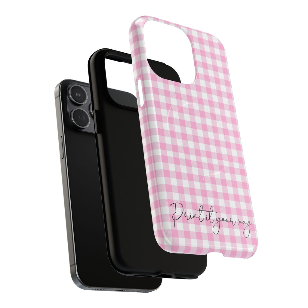 Personalisable Pink Gingham Tough Magnetic Phone Case