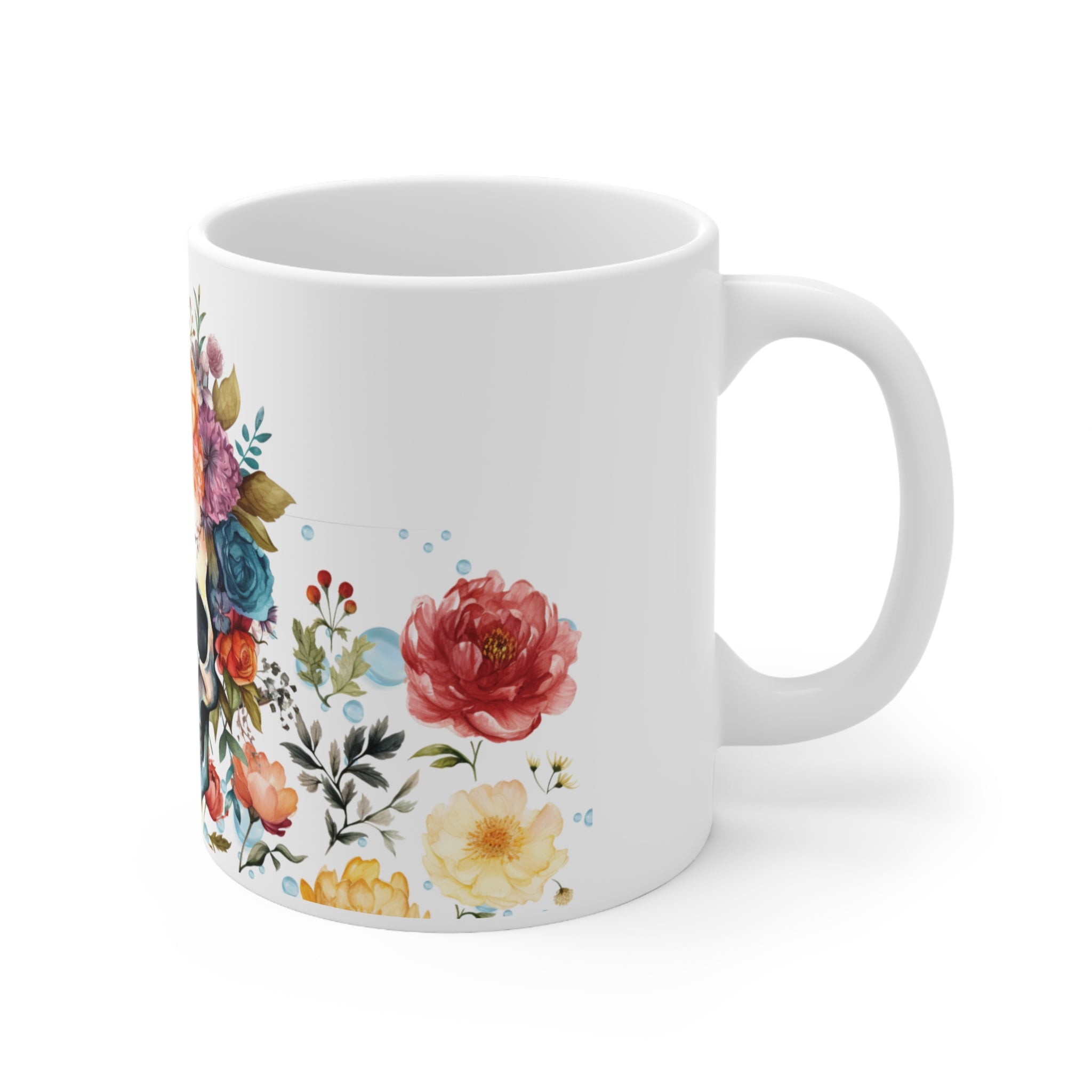 Floral Skull Coffee Mug Autumn Colours