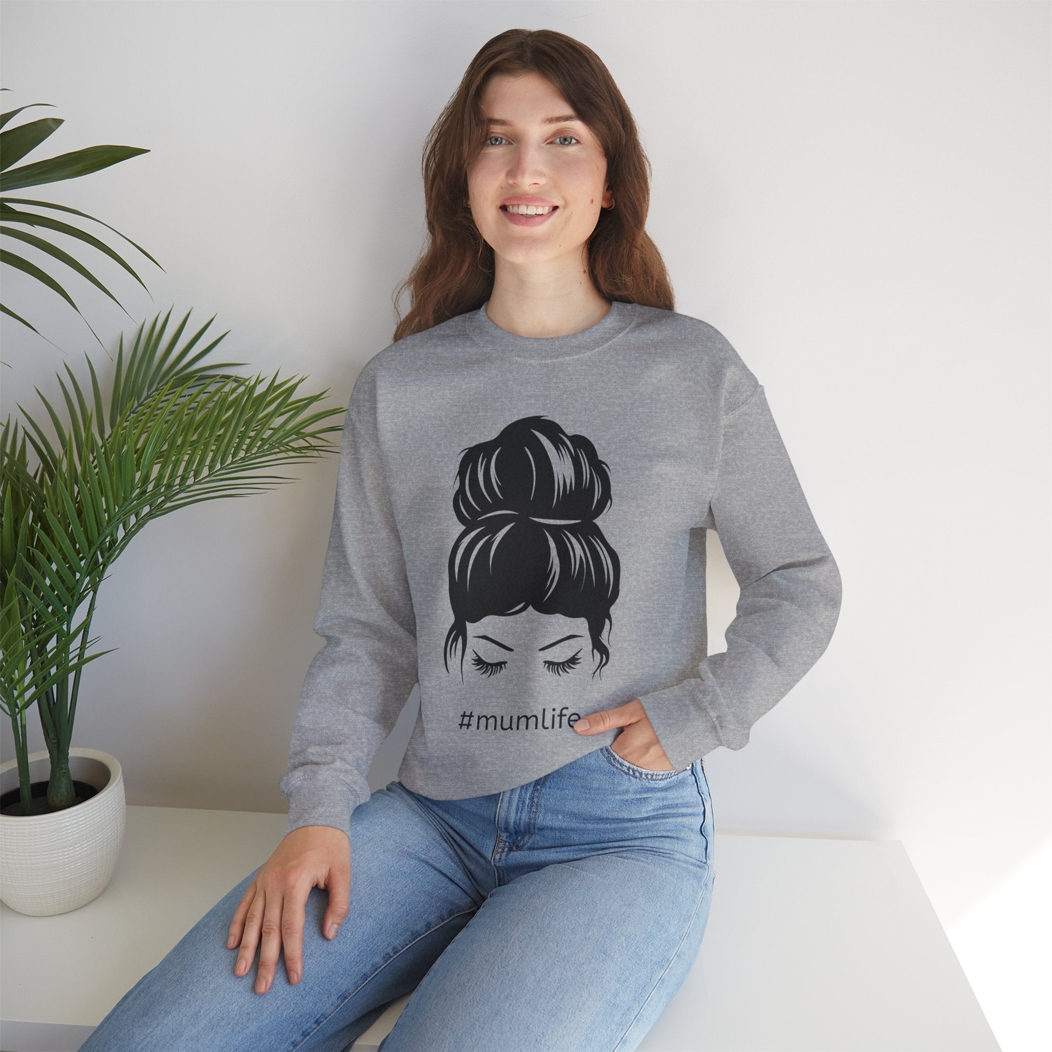 #mumlife Messy Bun Illustration Crewneck