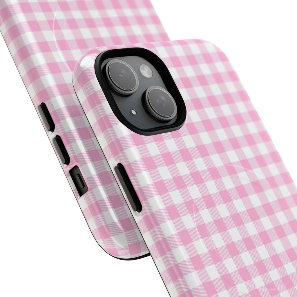 Personalisable Pink Gingham Tough Magnetic Phone Case