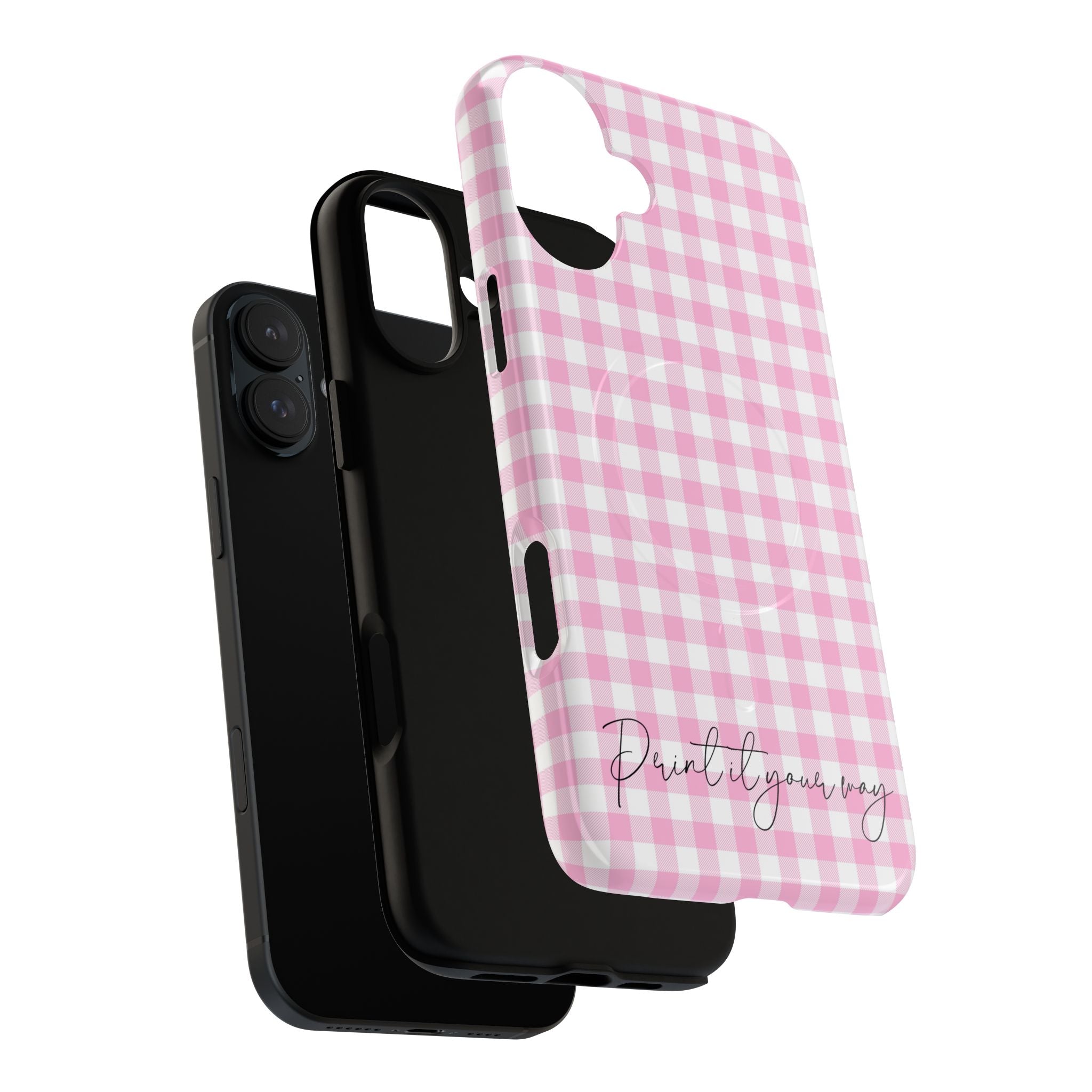 Personalisable Pink Gingham Tough Magnetic Phone Case