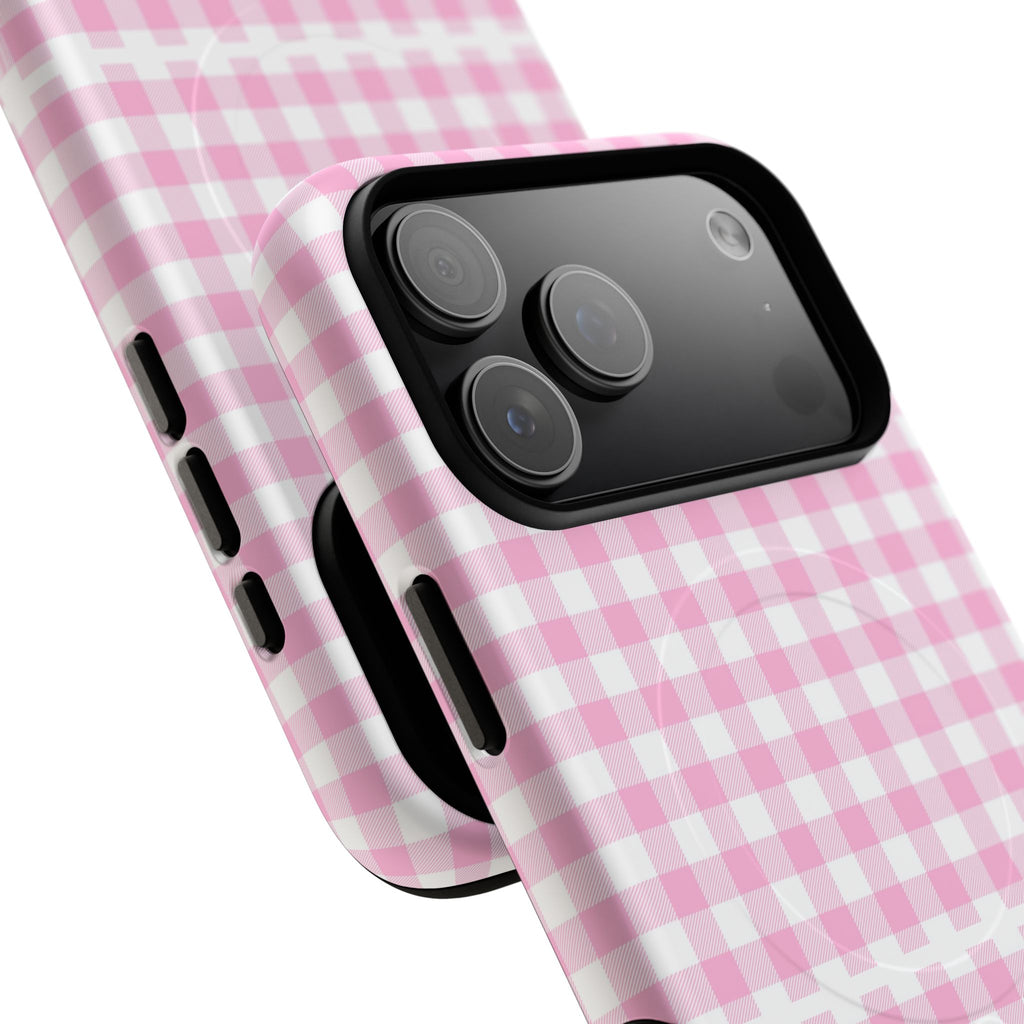 Personalisable Pink Gingham Tough Magnetic Phone Case