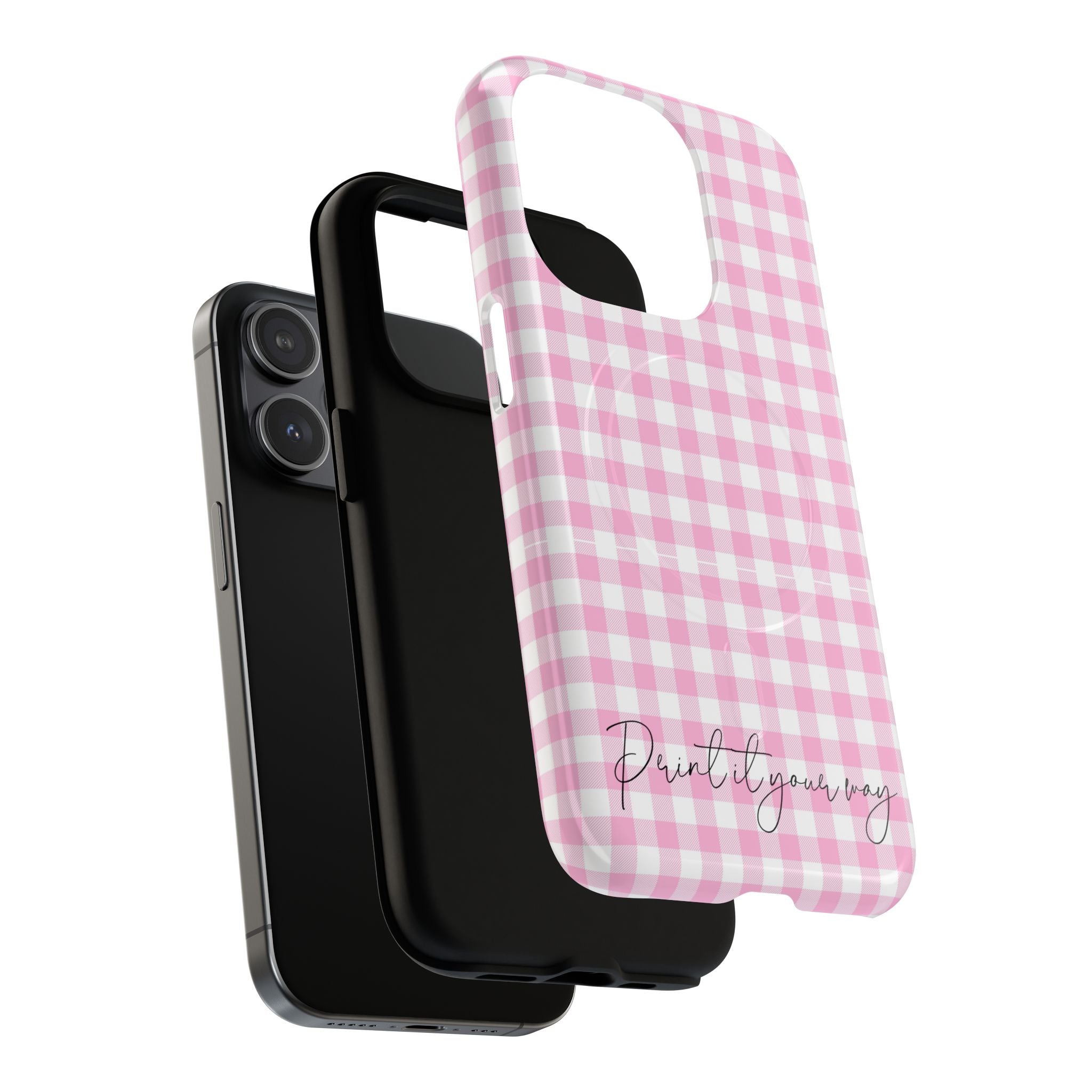 Personalisable Pink Gingham Tough Magnetic Phone Case