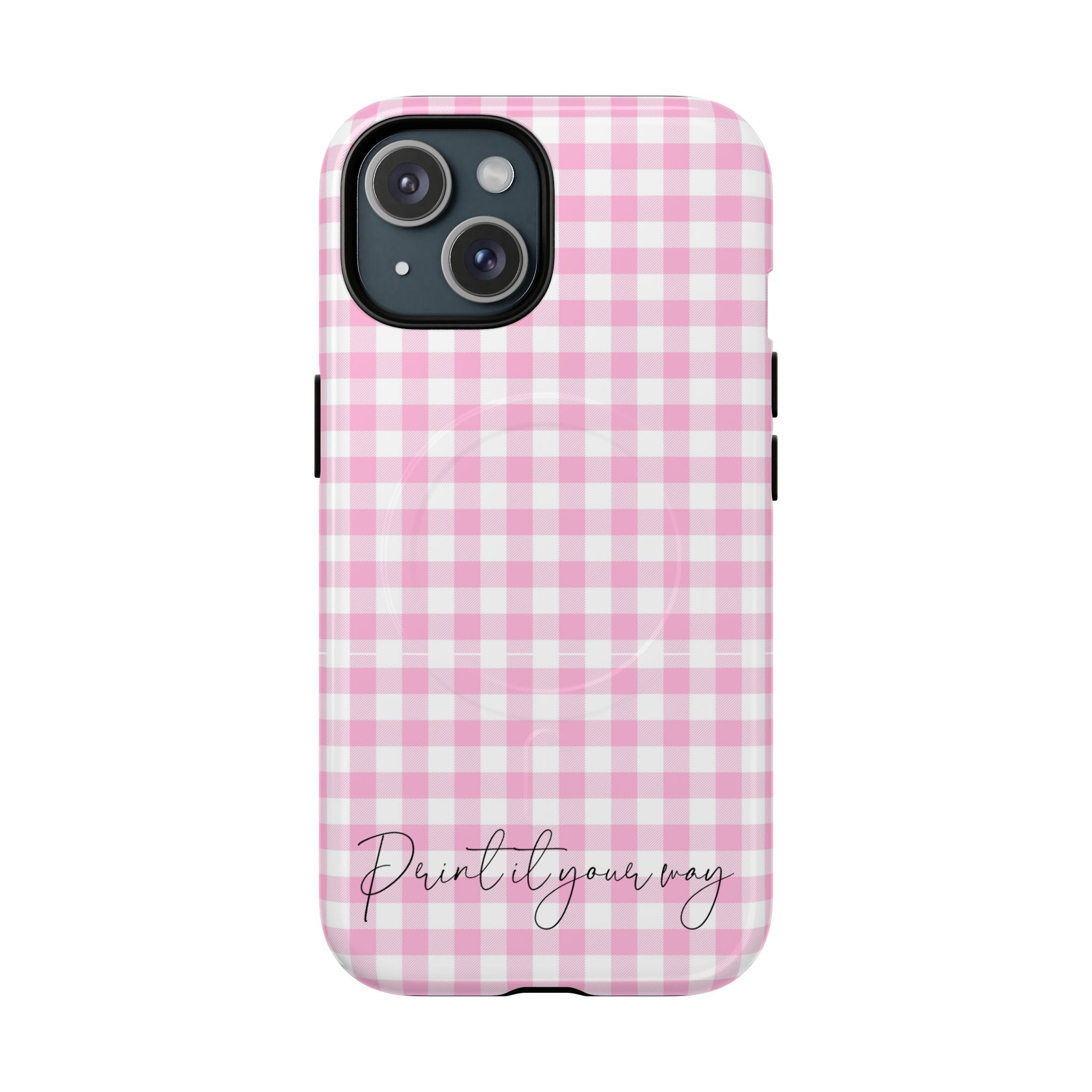 Personalisable Pink Gingham Tough Magnetic Phone Case