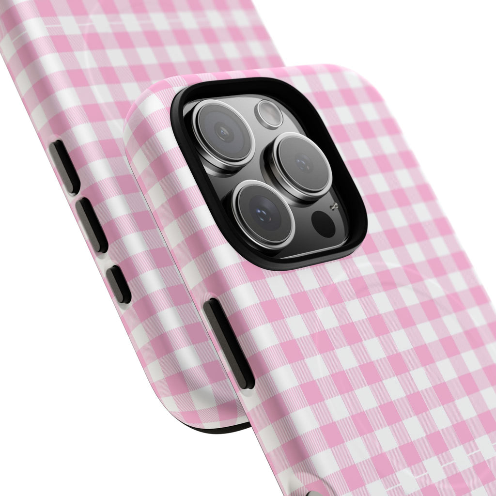 Personalisable Pink Gingham Tough Magnetic Phone Case