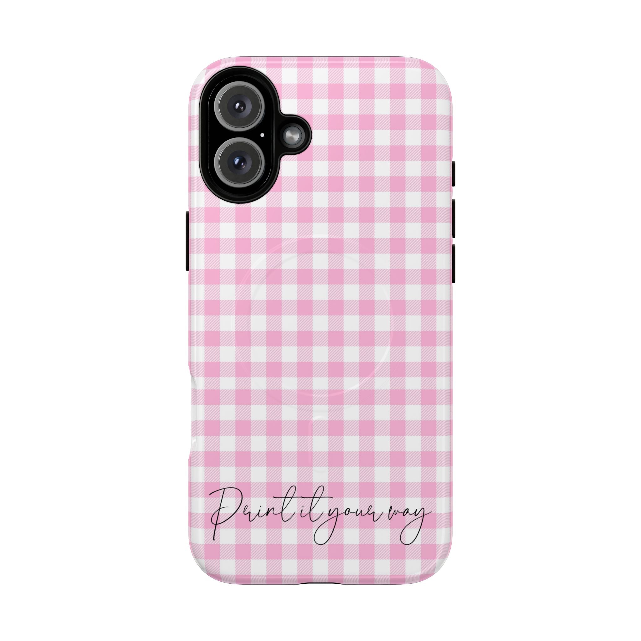 Personalisable Pink Gingham Tough Magnetic Phone Case