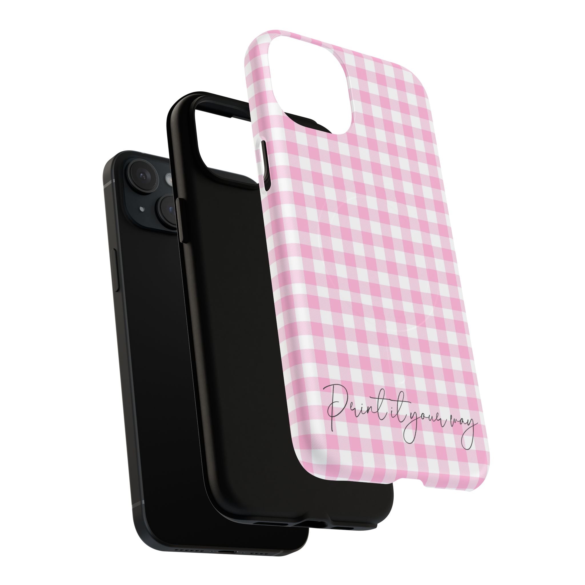 Personalisable Pink Gingham Tough Magnetic Phone Case