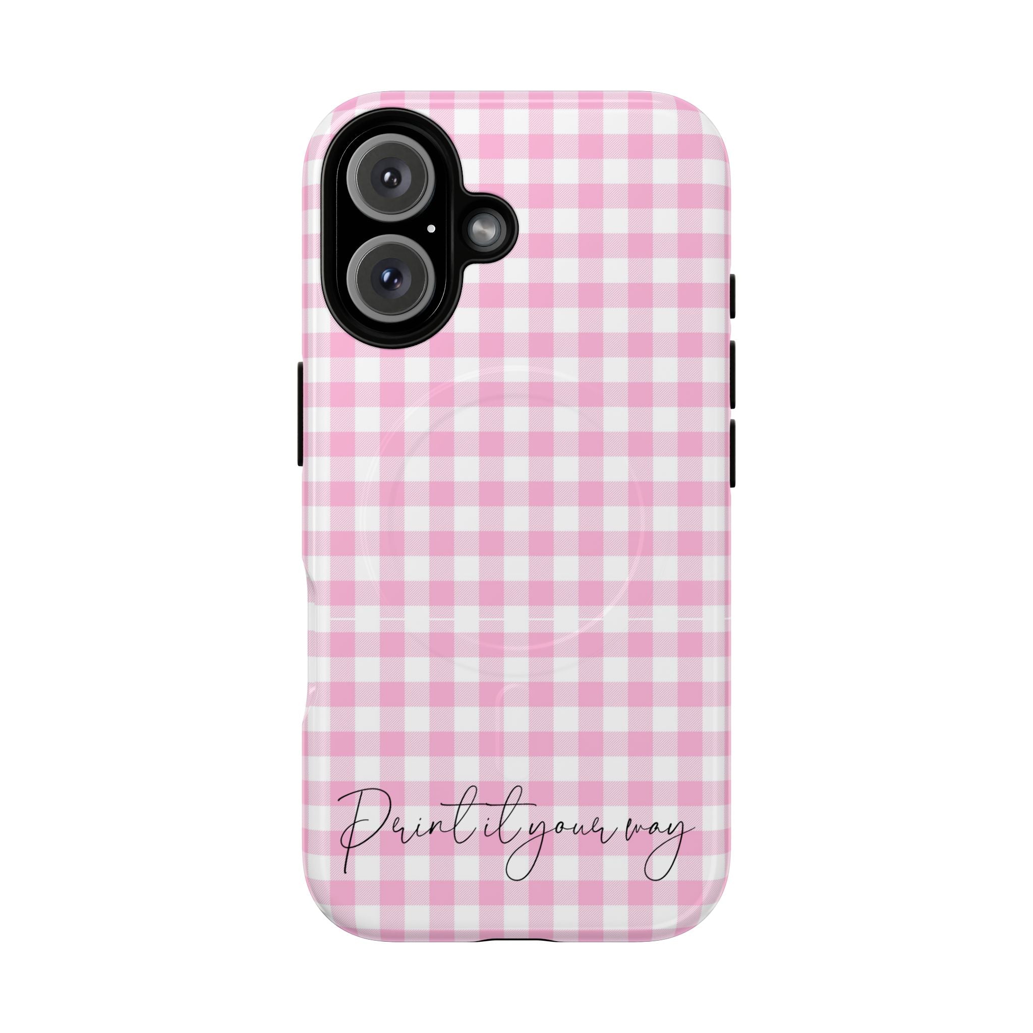 Personalisable Pink Gingham Tough Magnetic Phone Case