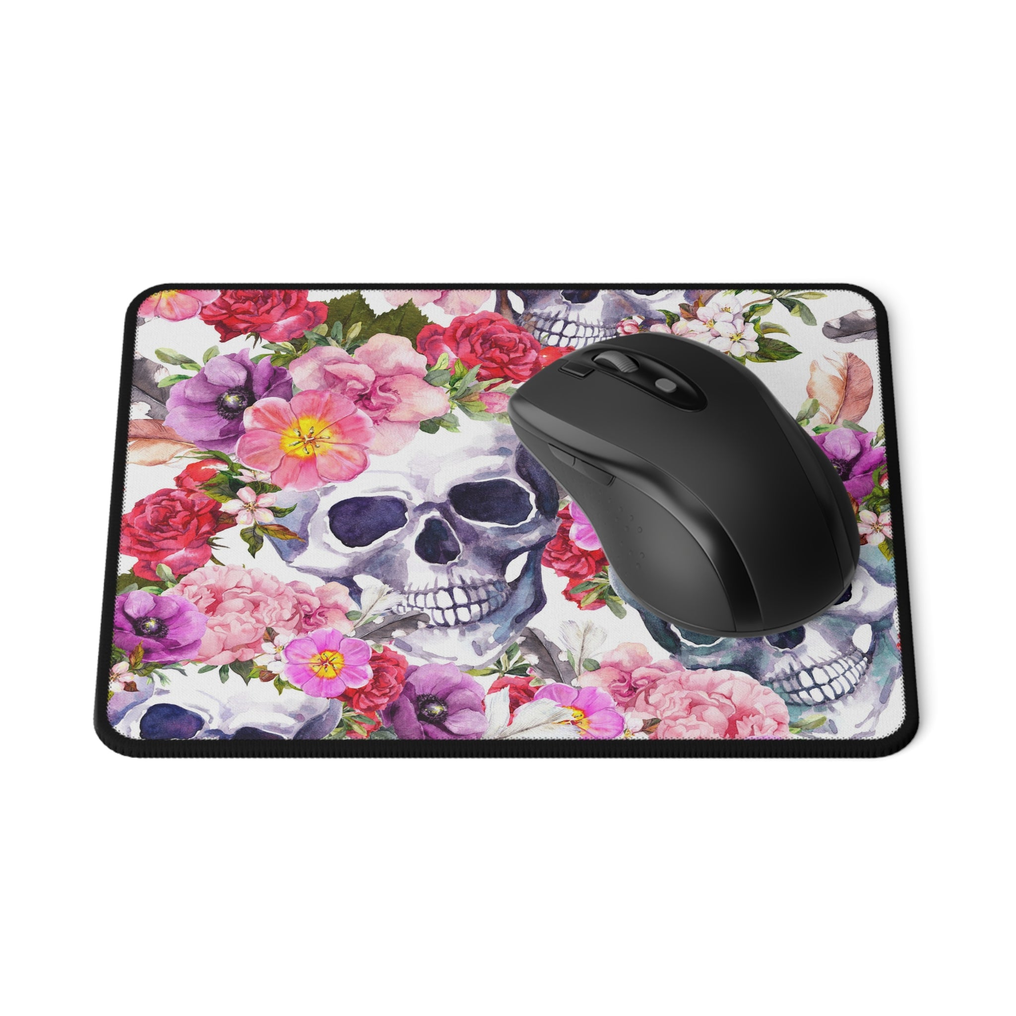 Floral Skull Mouse Pad — Gothic Watercolour Gaming Mousepad with Roses