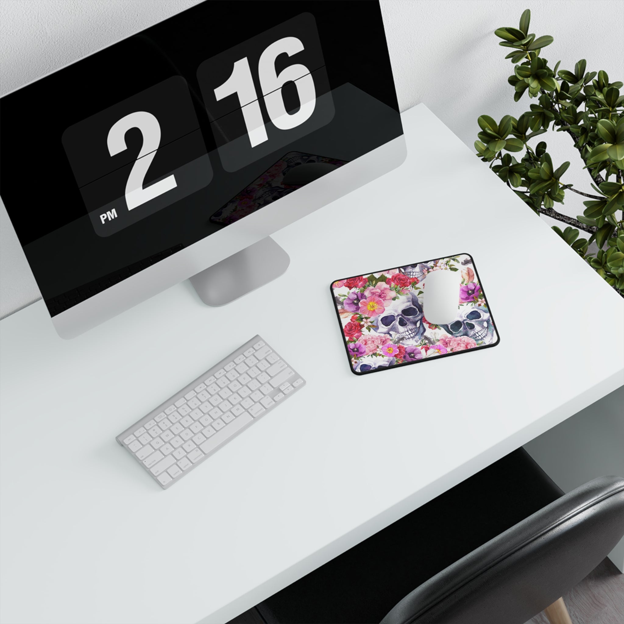 Floral Skull Mouse Pad — Gothic Watercolour Gaming Mousepad with Roses