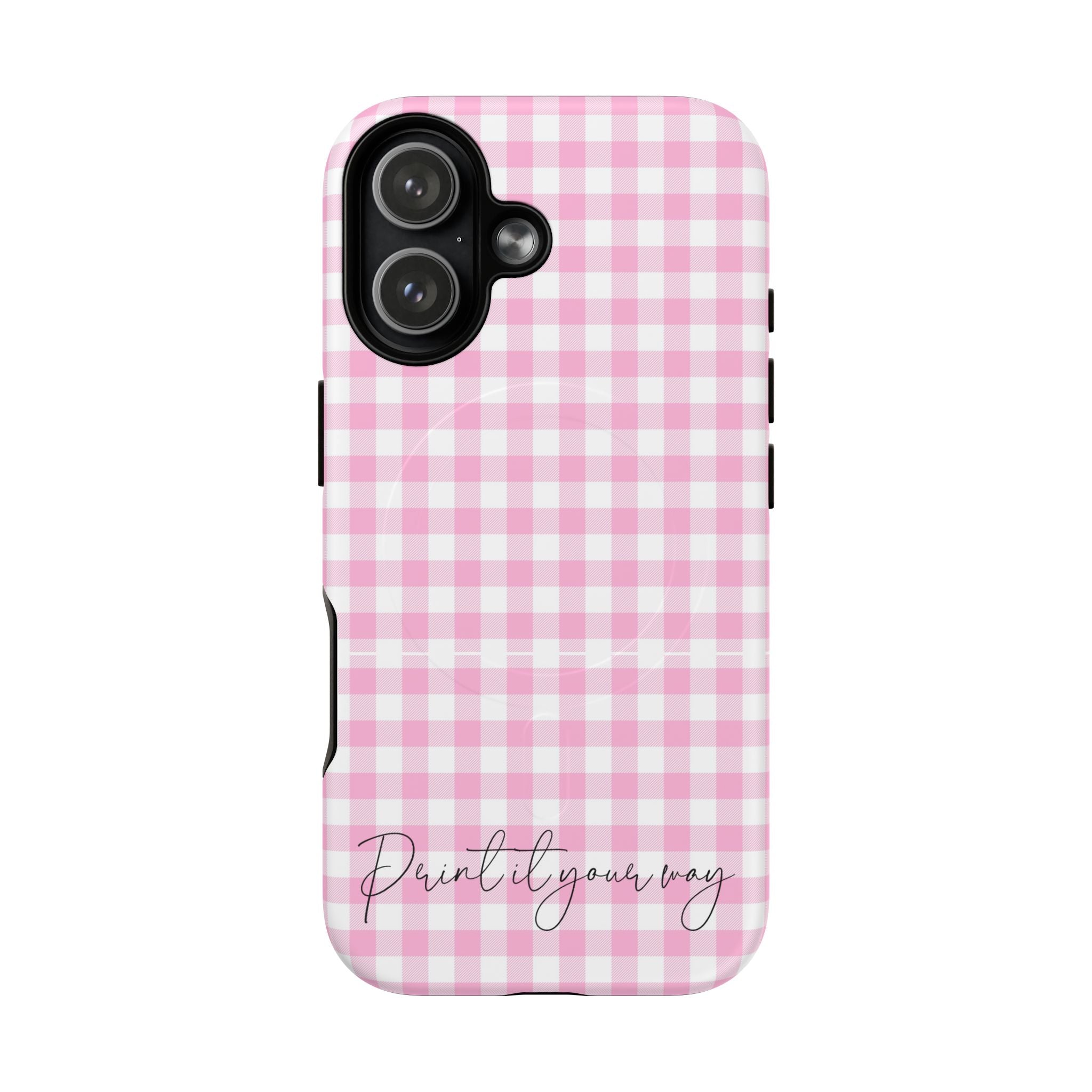 Personalisable Pink Gingham Tough Magnetic Phone Case