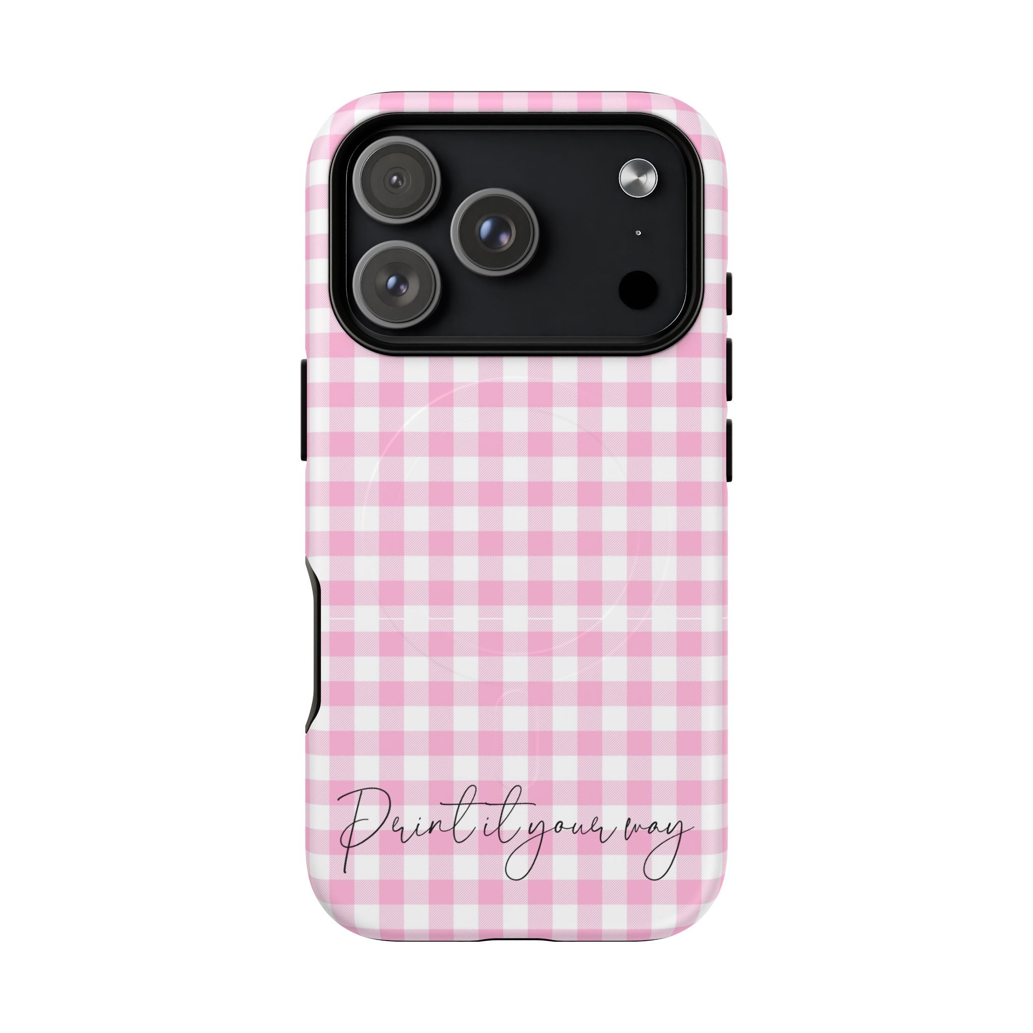 Personalisable Pink Gingham Tough Magnetic Phone Case