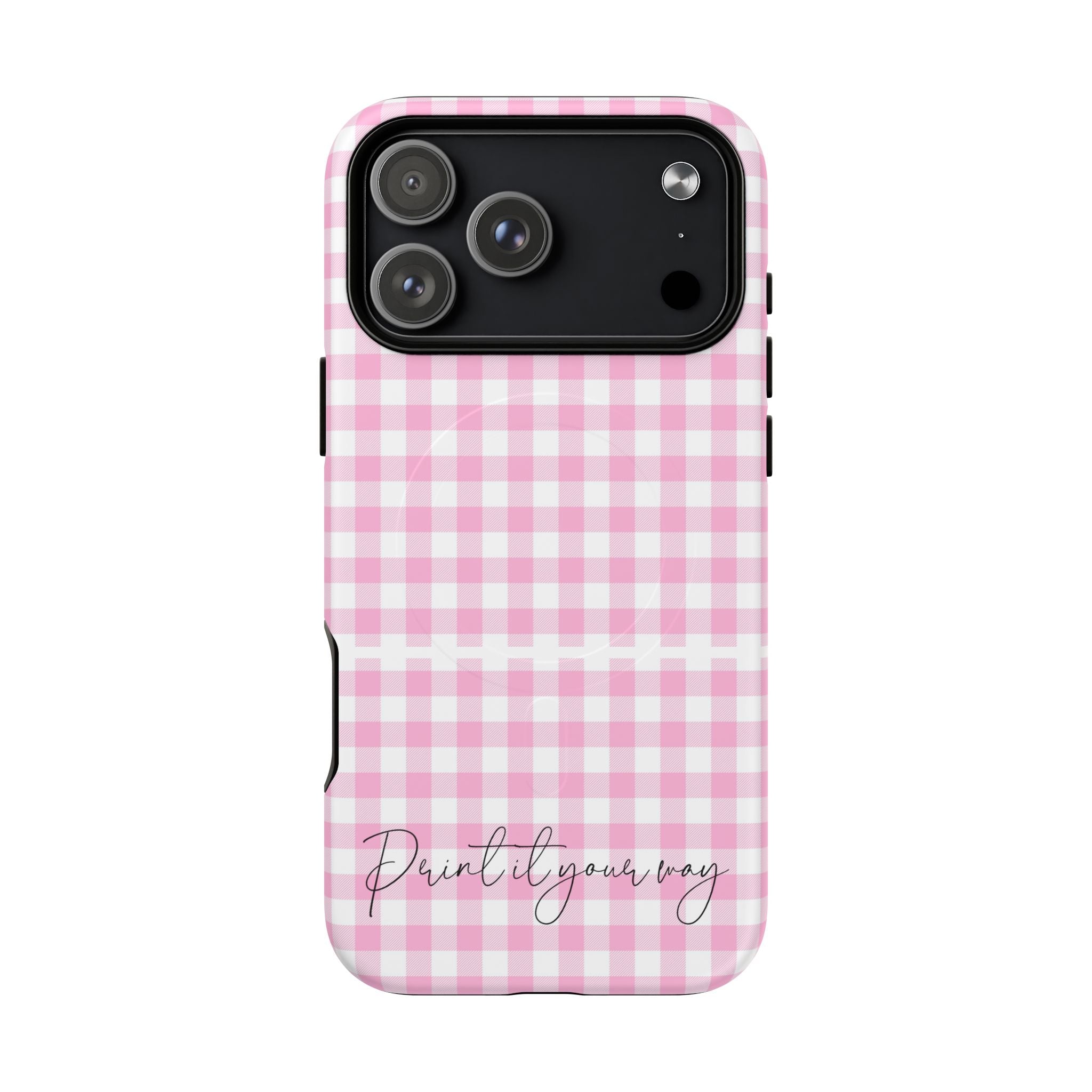 Personalisable Pink Gingham Tough Magnetic Phone Case