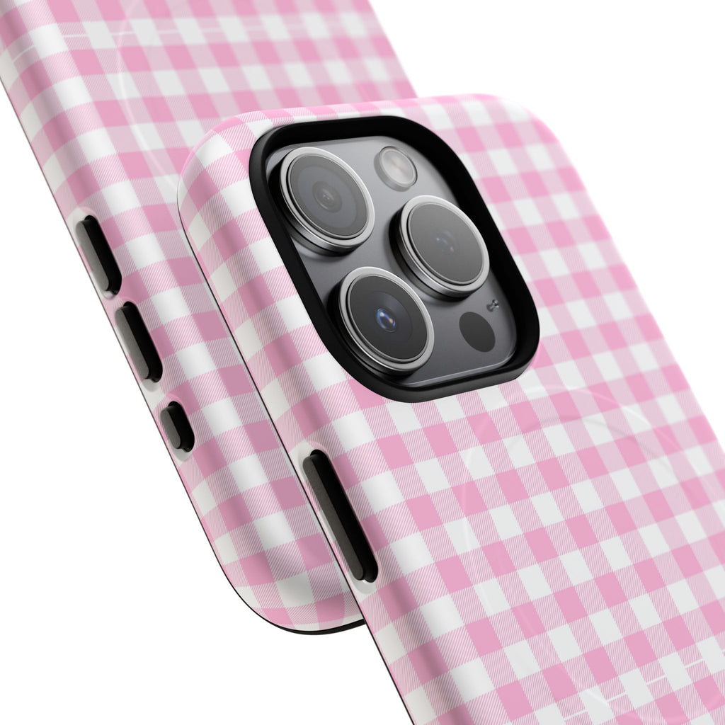 Personalisable Pink Gingham Tough Magnetic Phone Case