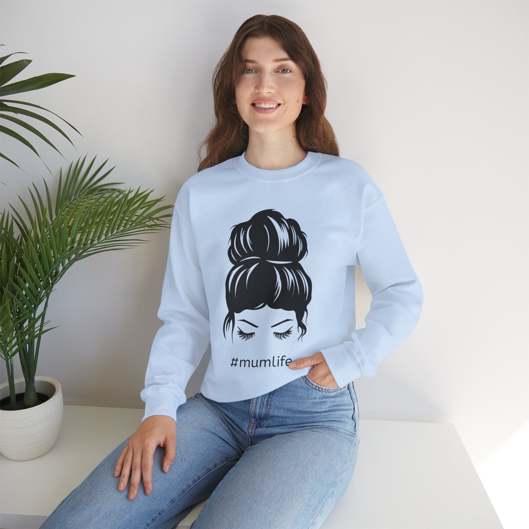 #mumlife Messy Bun Illustration Crewneck