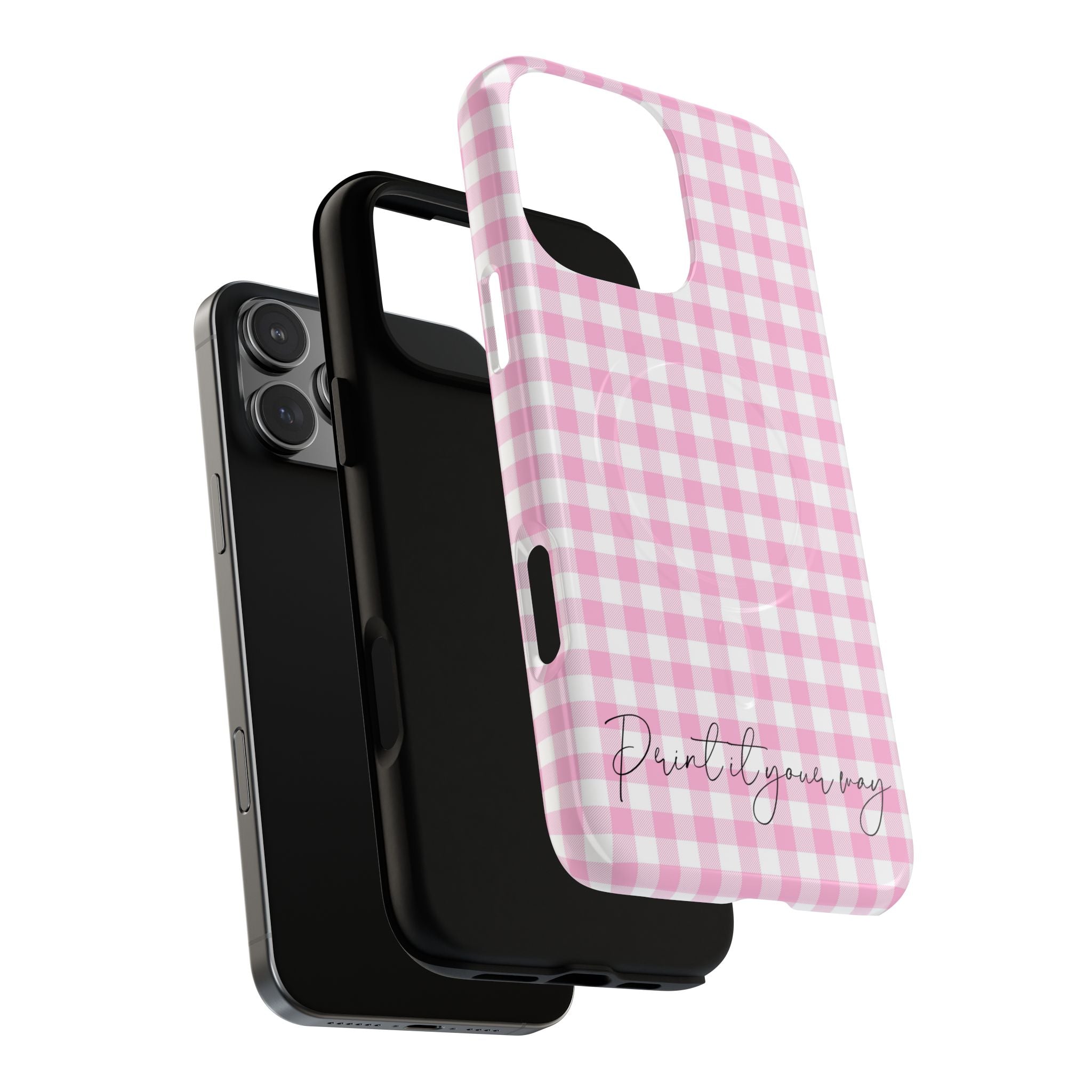 Personalisable Pink Gingham Tough Magnetic Phone Case