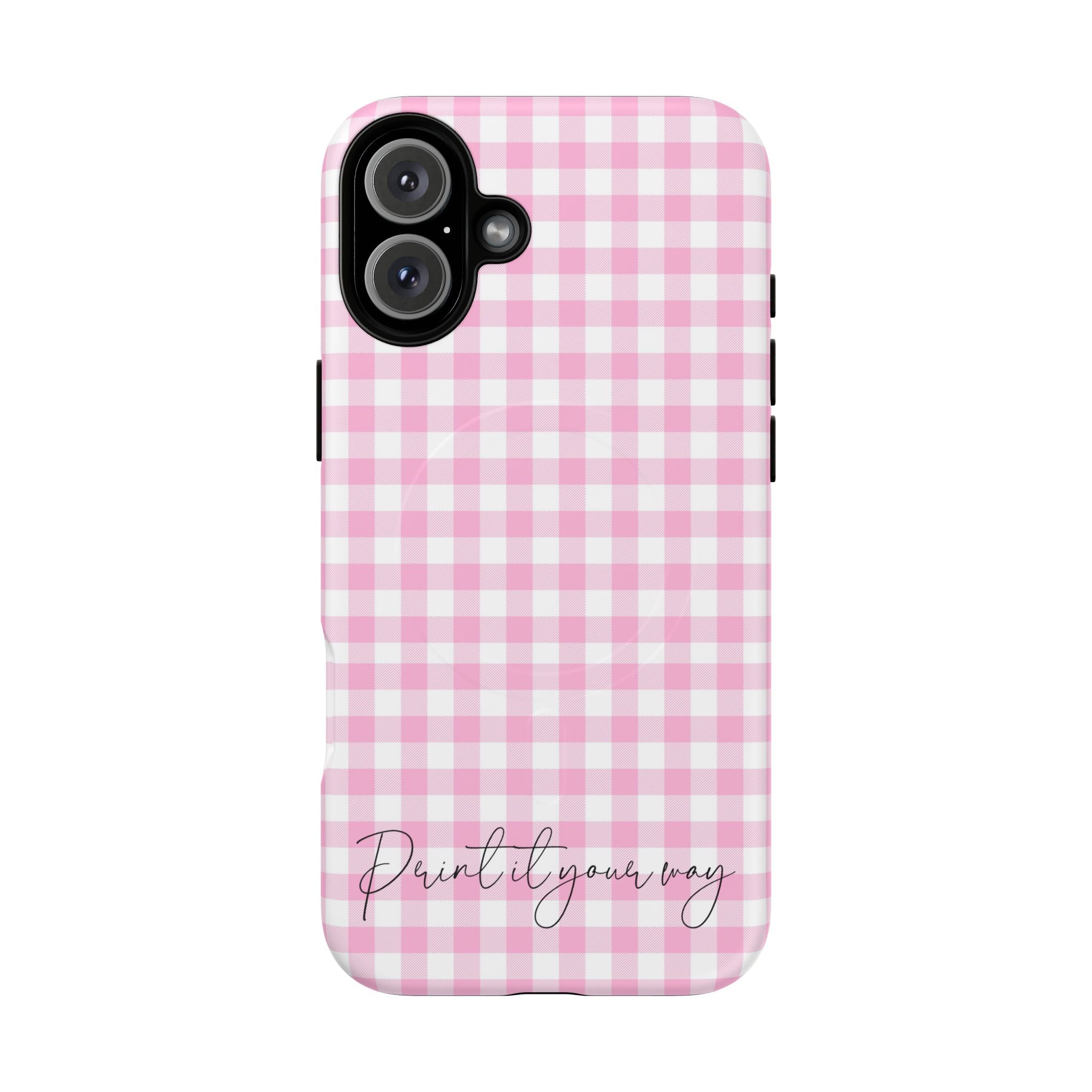 Personalisable Pink Gingham Tough Magnetic Phone Case