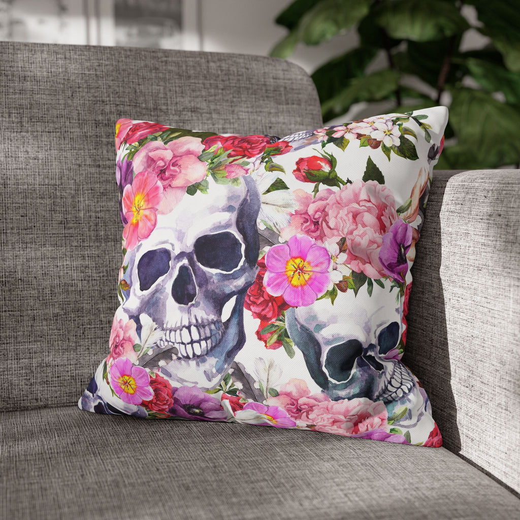 Floral Skull Square Pillowcase Cover
