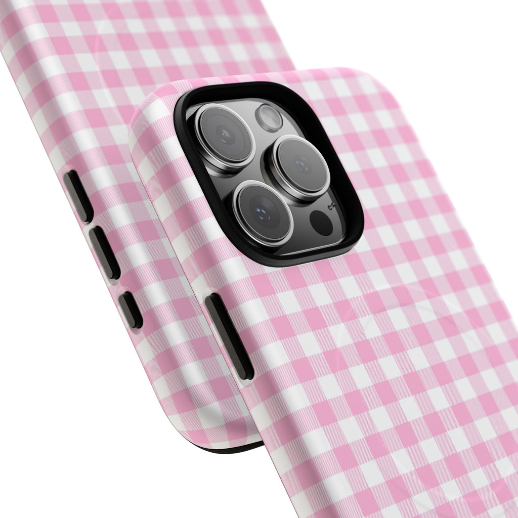 Personalisable Pink Gingham Tough Magnetic Phone Case