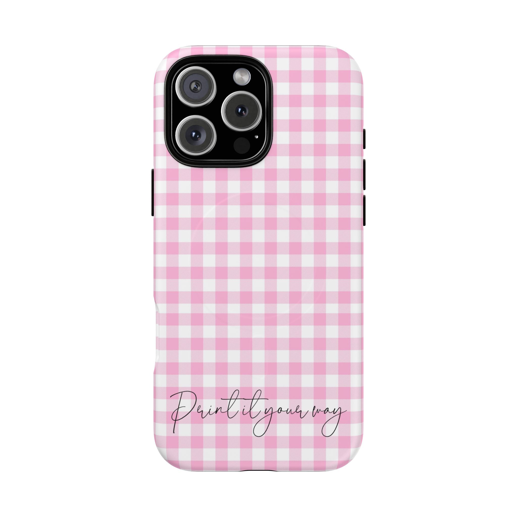 Personalisable Pink Gingham Tough Magnetic Phone Case