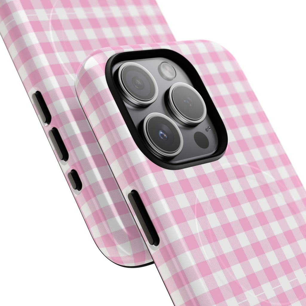 Personalisable Pink Gingham Tough Magnetic Phone Case