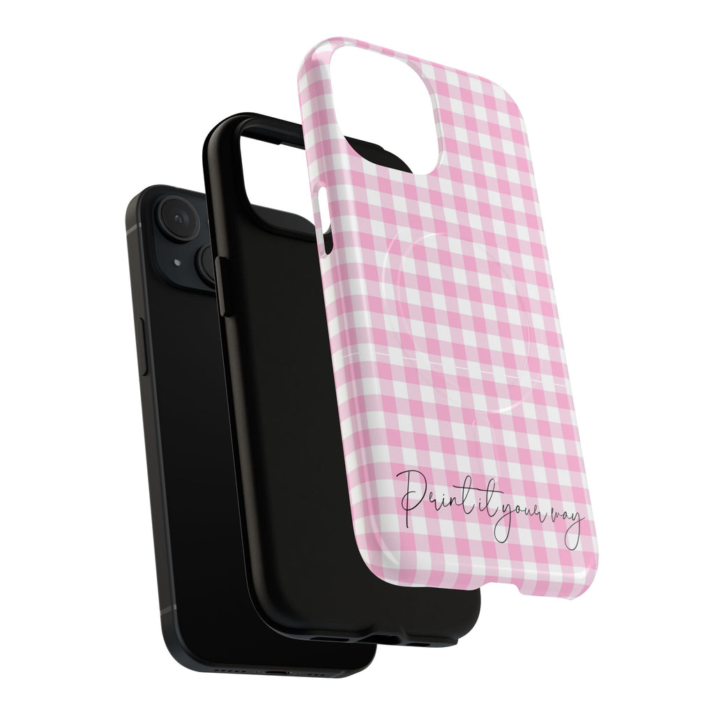 Personalisable Pink Gingham Tough Magnetic Phone Case